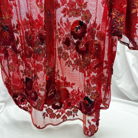 Sankofa Khari Mesh Tunic Embroidered Floral Beaded Women's Size L/XL Rust Red - Picture 4 of 9